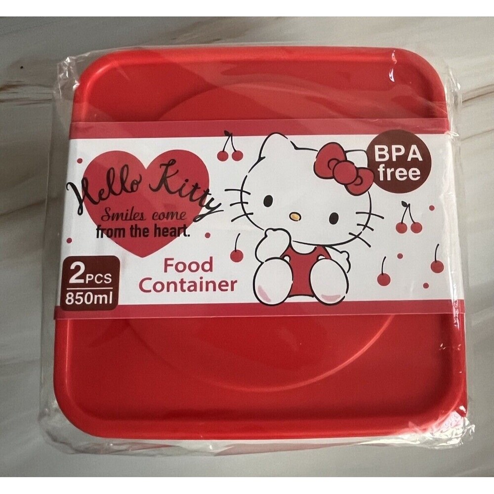 2Pcs Hello Kitty Food Container Smiles From The Heart Print BPA Free 850ml